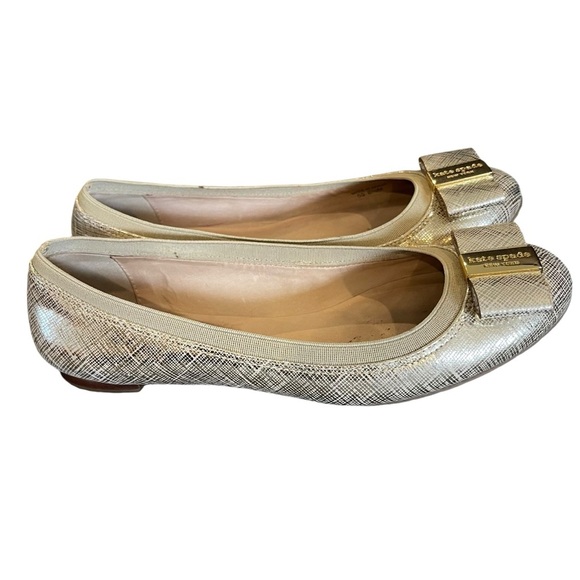kate spade Shoes - Kate Spade Tock Bow Ballet Flats Metallic Gold Logo - Size 6.5